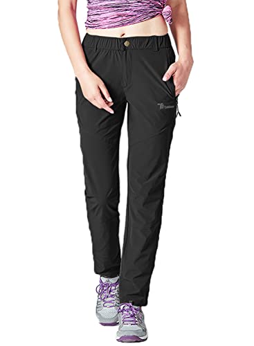 YSENTO Damen Wanderhose Outdoorhose Wasserdicht Schnelltrockend Stretch Trekkinghose Funktionshose mit Reißverschlusstaschen(Schwarz,M)
