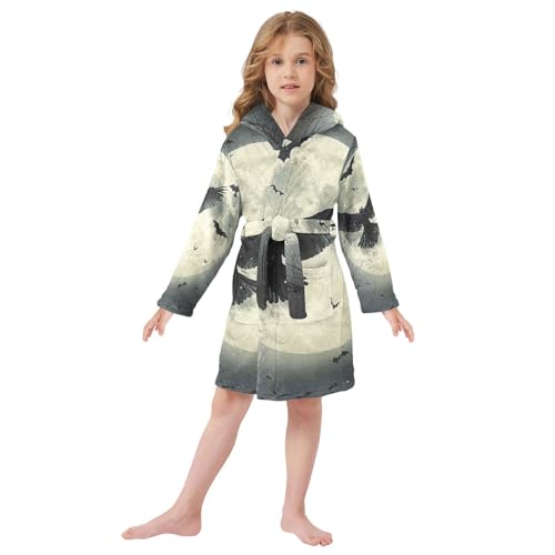 GuoChe Moonlit Night with Birds Halloween Landscape Childs Robe Girl Hooded Robe2