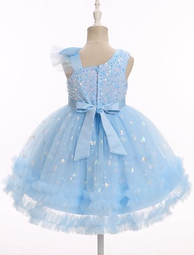 IMEKIS Toddler Baby Girls Pageant Dress Shiny Bow Asymmetric Shoulder Formal Birthday Party Tiered Tulle Gowns 1-8T3