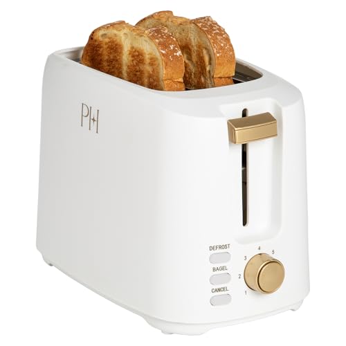 Paris Hilton 2-Slice Toaster, Extra-Wide Slots, 7 Browning Settings, Bagel & Defrost Functions, Removable Crumb Tray, White