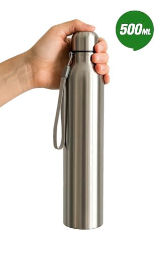 Image of Manha's Stainless Steel Slim Water Bottle 500ml | Leakproof Lightweight Single Wall Steel Bottle for School, Office, Gym, Travel & Outdoor Use - Silver Color