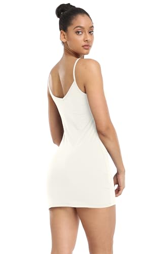 Image of Qaffier Full Slips Dress for Women Adjustable Spaghetti Strap V Neck Under Dress Camisole Mini Slip Dress