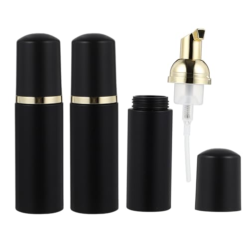 ELAYARD 3 Piezas Botellas Dosificadoras Espumosas Negras Mate con Bomba Dorada para Champú y Jabón Líquido Recargables y Compactas para Viaje y Gimnasio