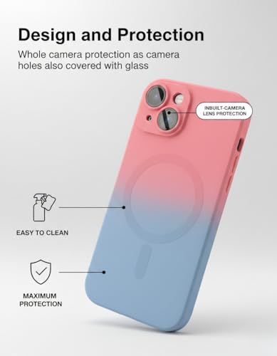 Image of amazon basics Gradient Mag-Safe Case for iPhone 15 | Soft Silicone Shockproof Cover with Camera Protection | Slim Lightweight Design | Smooth Touch & Durable - Pink & Blue