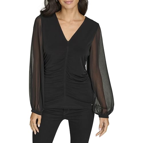 Image of Calvin Klein Women's V-Neck Long Sleeve Top
