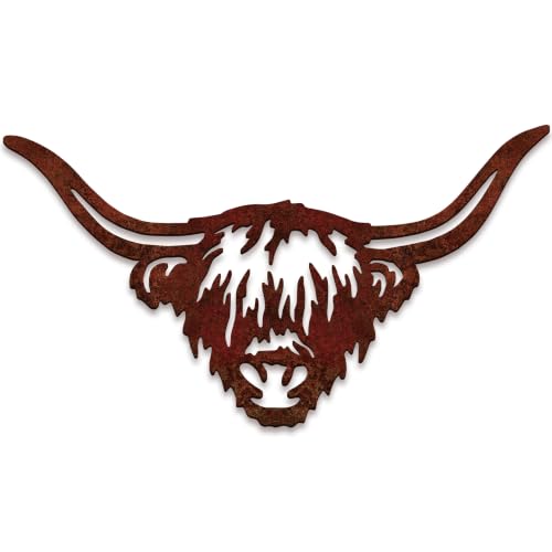 ElaraBerry Vintage Highland Cow Metal Wall Art, Rustic Farmhouse Western Wall Decor, Rusty Cow Head Sculpture for Home, Farmhouse, Cows Lovers Gift(Classic)