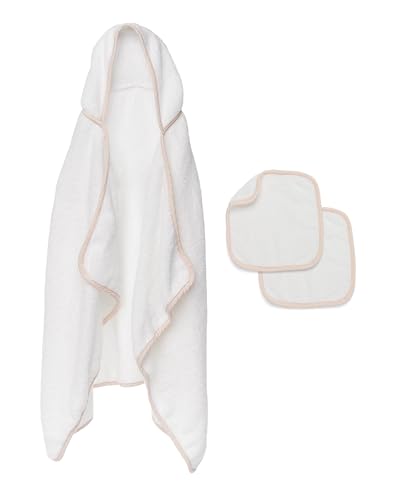 Image of Lalo The Hooded Towel & Washcloth Set, 100% Organic Cotton, Soft on Sensitive Skin, Durable & Absorbent, Machine Washable, Includes One Baby Towel and Two Washcloths - Grapefruit
