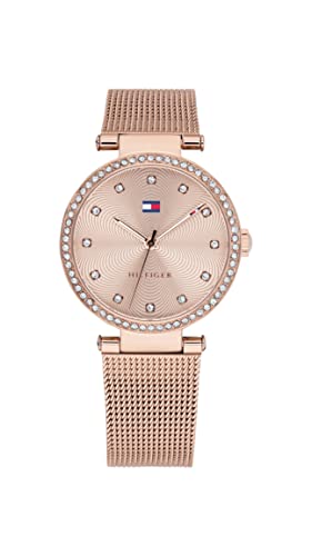 Tommy Hilfiger Montre Analogique à Quartz pour Femme avec Bracelet Milanais en Acier Inoxydable Couleur Or Rose - 1782508