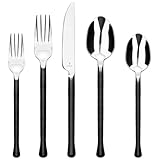 LINZOM Forged 20-Piece Matte Black Silverware Set, 18/10 Stainless Steel Flatware Service for 4, Rustic Black Flatware, Spoons Forks Set Home Kitchen Restaurant Housewarming, Dishwasher Safe