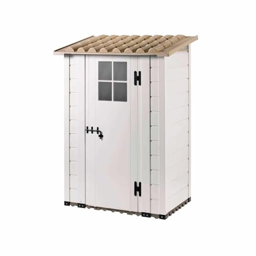 GARDIUN KSP38210 - Caseta de Resina Tuscany Evo 100 1.32 m² 95 x 139 x 201 cm Blanco/Beige