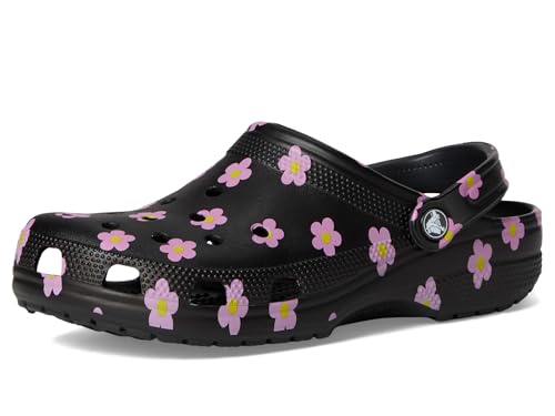 Image of Crocs Unisex Classic Clog - Seasonal Graphic Black /Flowers Mens 3 /Womens 5 Medium