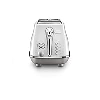 De'Longhi Icona Capitals 2 Slice Toaster CTOC2003.W, Reheat, Cancel and Defrost Functions, 6 Browning Levels, Removable Crumb Tray, 900W, White