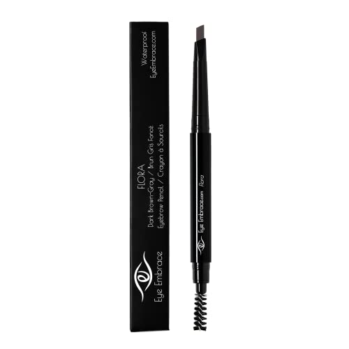 Eye Embrace Flora: Dark Brown-Gray Eyebrow Pencil – Waterproof, Double-Ended Automatic Angled Tip & Spoolie Brush, Cruelty-Free #TOP3