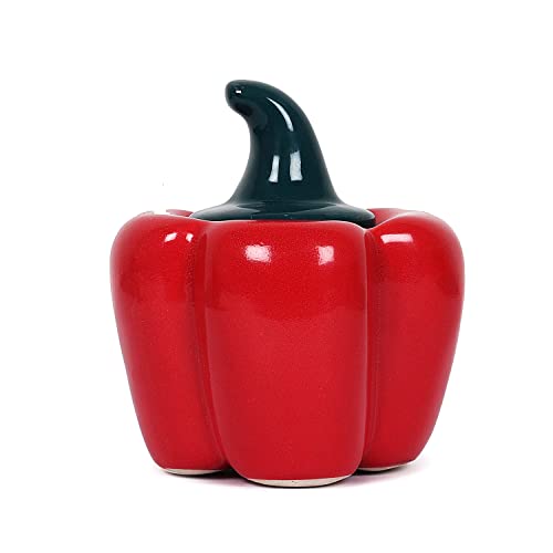 Image of QIMACPLUS Ceramic Capsicum Decorative Pickle Jar| Food Storage Jar | Multipurpose aachar, masala Jar For kitchen and Dining table 500 ML set of 1 Red