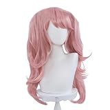 Dangan Ronpa Danganronpa Enoshima Junko Cosplay Wig Pink Long Wavy with Ponytail Clip Heat Resistant Wigs (Enoshima Junko)