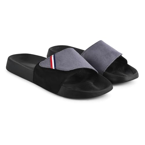 PERY-PAO Sliders Mens Grey, Maroon, Olive Green Stylish Printed Flip Flop & Slippers,9 UK