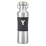 DYLN Living Water Bottle - Alkaline Antioxidant water with VitaBead Diffuser Bamboo Cap and Silicone Sleeve Grip (750ml, Increases pH up to 9+) - Matte Charcoal