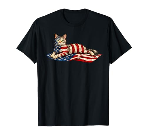 American Flag Cat 4th of July T-Shirt