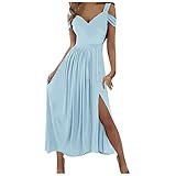 Boho Dress for Women Maxi, Flowy Maxi Dress Skort Chinese New Year Dress 2022 Women's Printing V-Neck Sleeveless Sexy Split Dress Tie-Dye Gradient Solid Color Dress Size Women's (L, Sky Blue)