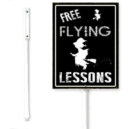 Horienteeon Halloween Yard Sign With Stake Free Flying Lessons Witches Scary Boo Neighborhood Aluminium Street Business Home Farm Garden Porch Decor Outside Outdoor Lawn 8x12"