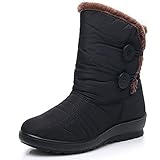JMSUN Botas Femininas Botas de neve com Forro de Pele Quente Botas de Tornozelo Antiderrapantes Sapatilhas de Camurça com Zip Siz