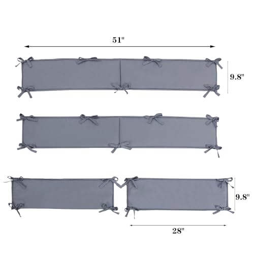 AMOCHY 𝐂𝐫𝐢𝐛 𝐁𝐮𝐦𝐩𝐞𝐫 Pads, 4Pcs Breathable 𝐂𝐫𝐢𝐛 𝐁𝐮𝐦𝐩𝐞𝐫 Padded Cotton Crib Liner for Inside Crib Padding Soft Baby Crib Protector Pads Sets for Boys and Girls (Grey) - Thumbnail 7