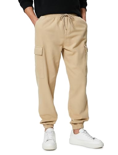 Pantalon en gabardine de coton Koton pour homme, coupe courte beige
