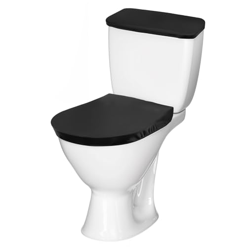 Thinp Toilet Lid Cover and Toilet Tank Cover,Black Toilet Seat Cover with Elastic Bottom Replacement Toilet Cover Soft Stretch Toilet Covers Set Universal Toilet Lid Covers for Bathroom Decor - Thumbnail 7