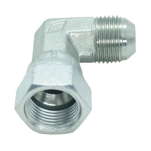 Image of 1 Piece Steel JIC Flare Tube Fitting, 90 Degree Elbow, 1 /2 inch Male JIC (3 /4 inch-16) x 1 /2 inch Female JIC (3 /4 inch-16) Swivel Tube OD