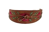 Women Fashion Brown Faux Leather Wrap Around Tie Belt Waistband Red Rose Flower S M
