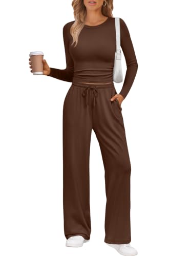LILLUSORY Lounge Sets for Women Two 2 Piece matching Loungewear Sets Women Winter Clothing 2026 Fall Fashion Travel Airport Outfits Sweatsuits Casual Cute Clothes Cocoa M