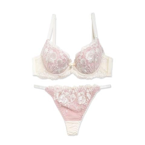 サルートラベンダー花柄刺繍ブラジャーショーツTバックセット 花柄刺しゅうブラジャーショーツセット 通販【ニッセン】