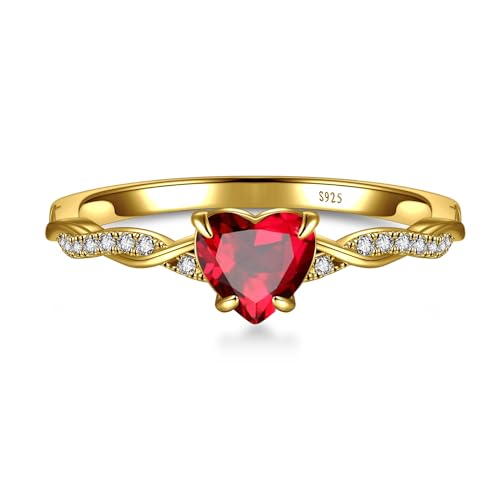Yaresul 1.25Ct Ruby Ring For Women Garnet 14K Gold Plated 925 Sterling Silver Red Heart Ring For Women Promise Ring For Her July Birthstone Jewelry Valentine'S Day Gifts Size 7 thumb #1