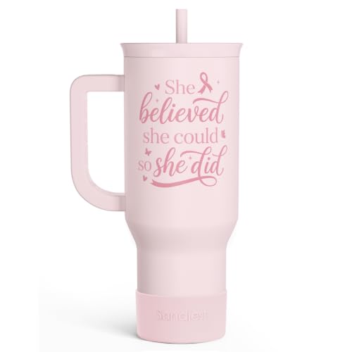 Image of Breast Cancer Awareness Stainless Steel Slider Tumbler with Handle 40 Ounces with Lid, Travel Cup, Insulated Bottles for Girls Women