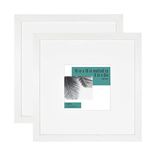 MCS Studio Gallery 16x16 Matted to 8x8 Picture Frame White Woodgrain, Square Photo Frame for Photos, Posters & Art Prints (2-Pack)
