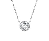Ambica New York Solid 925 Sterling Silver Cubic Zirconia Solitaire Necklace - Faux Diamond Round Sol