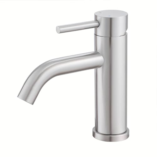 GENBONS Wasserhahn Bad, Einhebelmischer für Waschbecken, Moderne Badarmatur in Schwarz, Einlochmontage (Gebürstetes Nickel)