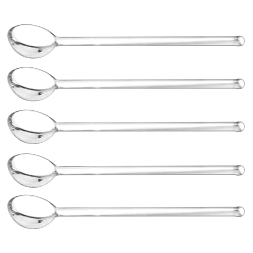 QWORK 5 Pack Glass Stirring Spoons – Crystal Clear Borosilicate Petite Teaspoons (5.3 inches) – Heat-Resistant, Dishwasher & Microwave Safe