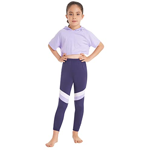 winying Mädchen Sportanzug Jogginganzug Kurzarm Crop Top mit Kapuzen Hoodie Sport Fitness Leggings Yoga Training Sportkleidung Set Sportwear Violett 122-128 winying Mädchen Sportanzug Jogginganzug Kurzarm Crop Top mit Kapuzen Hoodie Sport Fitness Leggings Yoga Training Sportkleidung Set Sportwear Violett 122-128
