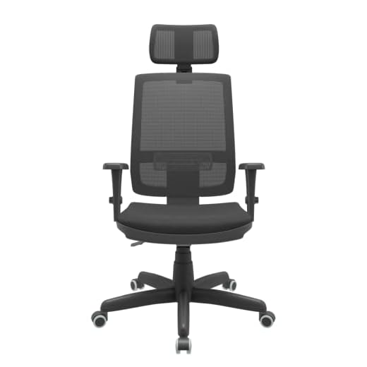 Cadeira Presidente Brizza Giratória BackSystem NR17 com Braço 3D Apoio de Cabeça Assento Poliéster Plaxmetal Preta