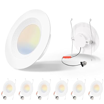 Energetic 6 Pack 5/6 Inch 5CCT LED Recessed Light Retrofit, Dimmable Can Lights with Baffle Trim, 2700K/3000K/4000K/5000K/6500K Selectable, 12.5W=100W, 950LM Downlight, IC & Wet Rated, ETL & FCC
