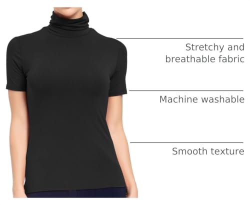 Image of AUHEGN Women's Mock Turtleneck Top Short Sleeve Lightweight Active T-Shirt (S-XXL)