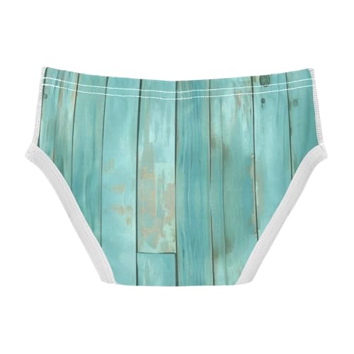 KLL Teal Turquoise Green Painted Wood Little Boys Cotton Briefs Breathable Children Undies2