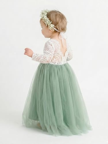Image of 2Bunnies Girl Peony Lace Back A-Line Straight Tutu Tulle Party Flower Girl Dress