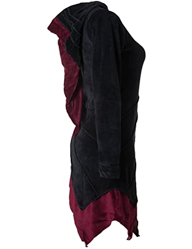 Vishes - Alternative Bekleidung - Asymmetrisches Elfenkleid mit Zipfelkapuze aus Samt schwarz 40