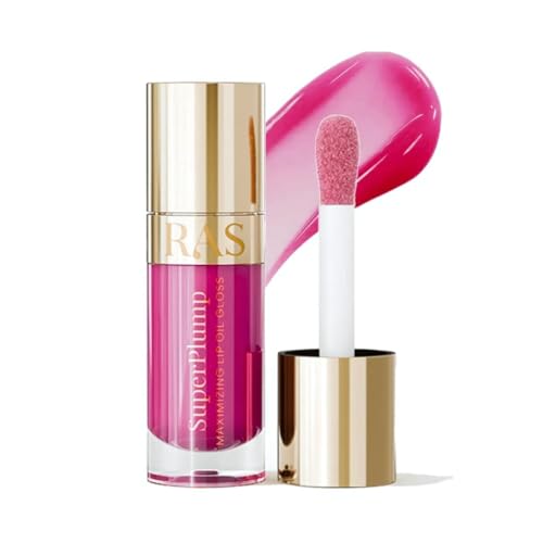 Image of RAS Luxury Oils Hydrating 4-in-1 Super Plump Lip Oil Gloss, Balm, Plumper & Gloss with SPF 20 | Enriched with Natural Oils, Peptides & Hyaluronic Acid - Raspberry Glow