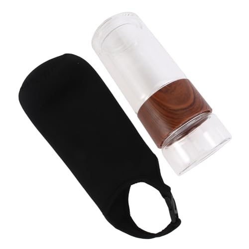 Zerodeko Glass Tea Infuser Bottle Separation 360ml Tea Cup Wood Grain Leakproof for All-day