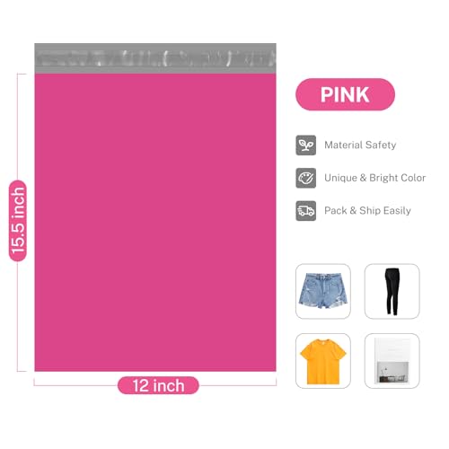 Image of Metronic Poly Mailers 12x15.5 500 Pack Pink, Midium Size Shipping Bags Strong Adhesive Mailing Bags, Waterproof and Tear-Proof Shipping Envelopes for Clothing, Small Business, Postal Bags