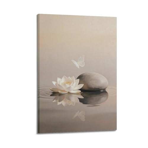 Toile murale lotus zen et pierre 30x45 cm pour decoration interieure