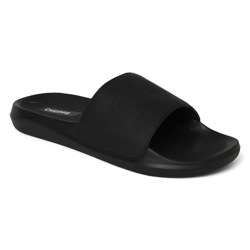 Image of CHUPPS Pure Black Drift Orthopedic Slippers | Soft Footpharma Footbed | Breathable Ventilation Holes | Lightweight Flip Flops | Anti-Skid Chappals for Everyday For Mens